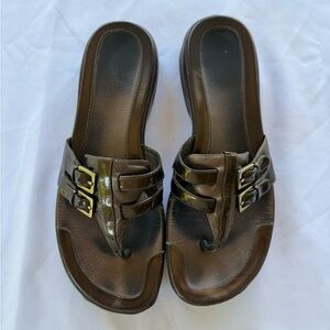 Cole Haan Brown Leather Buckle Thong Sandals